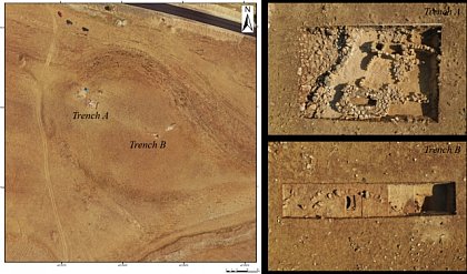 Artanish 9: Aerial image of the settlement and detailed view of Trench A and B.
